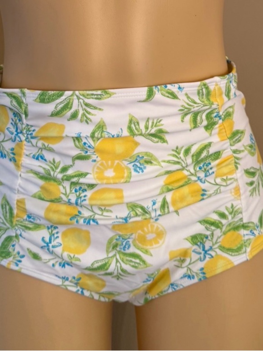 Adore Me White Swimwear with Lemon Print Trim